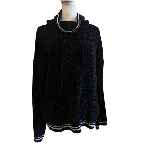 Rachel Zoe Black Striped Cowl Neck Knit Sweater XL - Picture 1 of 4